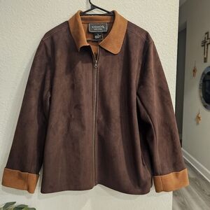 Y2K Brown Faux Leather Womens Jacket Size L P2p 22